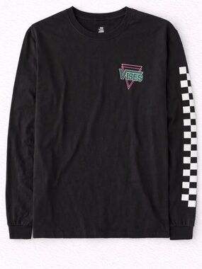Vibes Long Sleeve Shirt Black Checkerboard Sleeve Graphic Men’s Size L